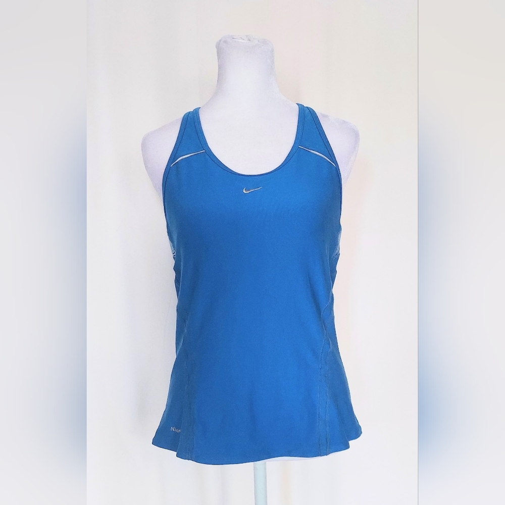 Nike FitDry Round Neck Athletic Racer Back Tank Top Womens Size Large Blue